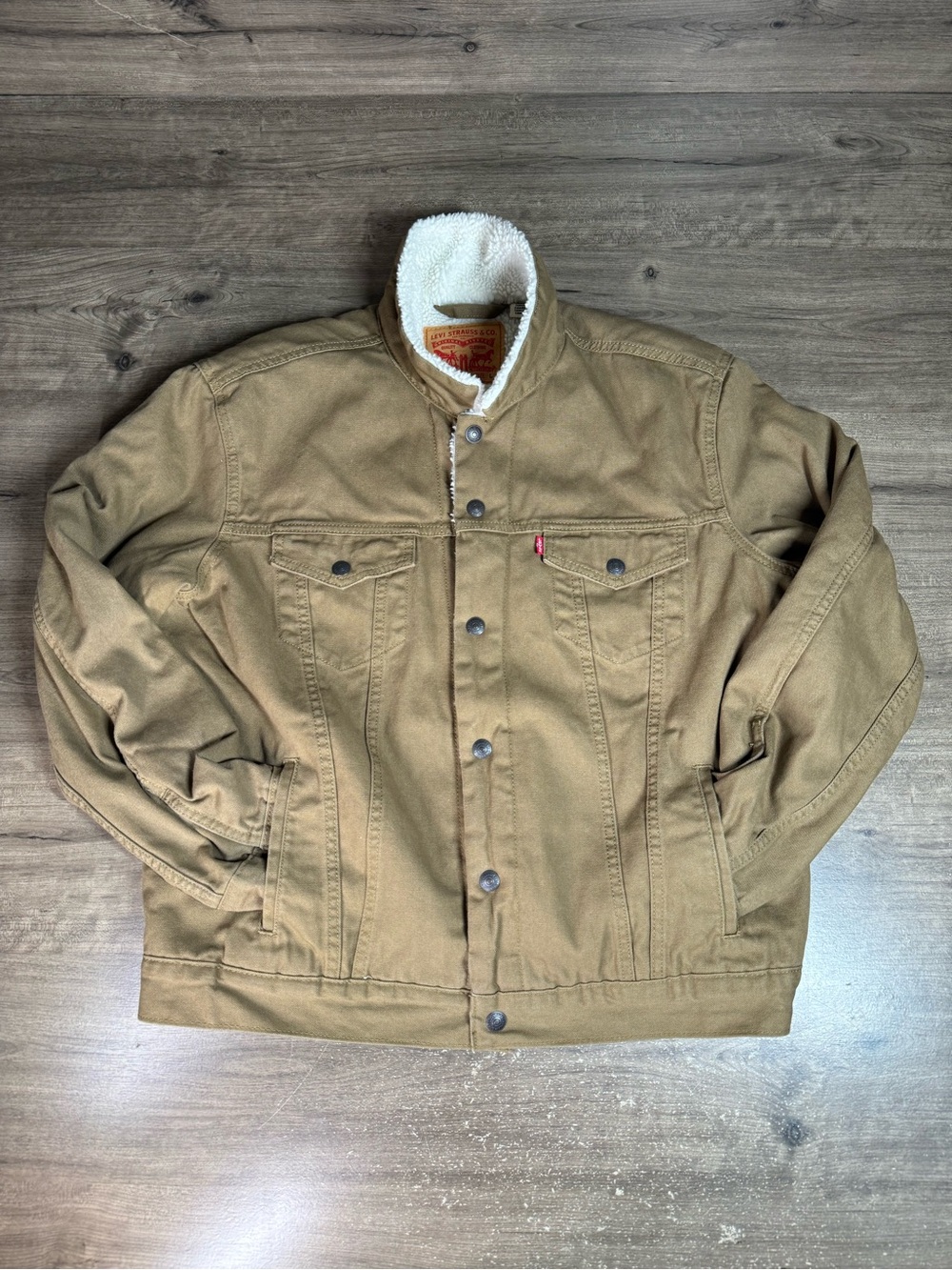 Levis Type III Sherpa Trucker Jacket Mens L Brown Canvas 16365-0122 Fleece
